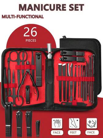 26 Piece Set Of Stainless Steel Nail Clippers Set, Nail Clippers And Manicure Tools,Face, Foot And Hand Care Tools With A Portable Travel Zipper Bag