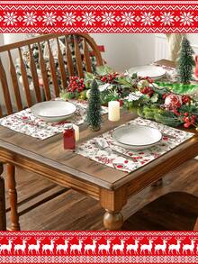 4 piezas/6 piezas Manteles de mesa rectangulares de lino navideños, de 12x18 pulgadas, lavables a máquina, decoración de mesa tejida en amarillo y gris para comedor, hogar, cocina, banquete, cafetería