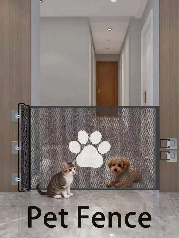 Claw Print Pattern Retractable Dog Door Pet Fence Net Indoor Mesh Dog Fence Cat Barrier Installation Convenient Pet Accessories Effectively Prevent Kittens And Puppies From Entering The Room And Causing Damage Correct Pet Bad Habits Suitable For Porch Windows Fireplace Door Patio Children's Room Kitchen Balcony Swimming Pool