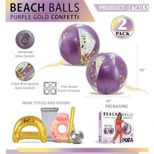 Inflatable Beach Balls Set Of 2 - Elegant Glitter Confetti Premium Floaters, Heavy Duty Vinyl Floatation Toys For Beach Party, UV Resistant Pool Decor - 16 Inches - 2 Pack XIE - Purple - View 2
