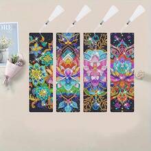 4pcs Lotus Diamond Painting Bookmarks With Tassel Gifts, DIY Diamond Art Jewelry, Suitable For Beginners, As Handmade Gifts, Birthday Handmade Gifts For Family And Friends - Multicolor - View 6