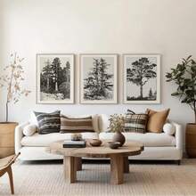 3 piezas de pósteres de lienzo con árboles vintage con marcos de madera - Impresiones artísticas de alta calidad que presentan exquisitos bocetos y vibrantes escenas de bosque - Regalos perfectos para la decoración del dormitorio, la sala de estar y el pasillo, agregando un toque de encanto invernal a tu espacio