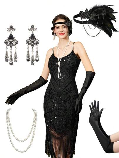 Women's Flapper Dresses 1920s,Great Gatsby Dresses Sequin Fringe Cocktail Dress Roaring 20s Dress For Harlem Nights