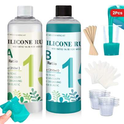 2 件高弹性硅胶模具制作套件，15A 液体硅橡胶，无味 - 1:1 混合比硅胶，适用于 DIY 硅胶模具制作、蜡烛模具、3D 树脂铸造（8.8 盎司 A + 8.8 盎司 B）
