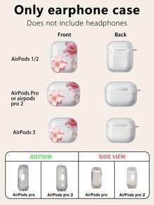 Lily Flower Earphone Case Cherry Blossom & Peach Flower Earphone Case Transparent Earphone Case With 1 Pink Flower Lanyard, Compatible With AirPods Pro (2nd Generation), 3, Pro, 1/2, 4