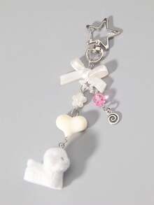 1 Stück Unisex Neuer süßer Hunde-Anhänger mit Schleife & Herz, personalisierter 3D Welpen Schlüsselanhänger Anhänger Weihnachtsgeschenk