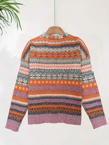 Áo khoác cardigan dệt kim dáng rộng tay dài cổ chữ V nhiều màu sắc cho nữ, thích hợp cho trang phục mùa thu/đông và các dịp lễ hội. Áo cardigan len phong cách boho cổ điển. - trái cam - Xem 4