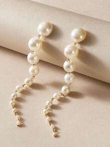 1 Pair Elegant Long Tassel & Faux Pearl Dangle Earrings, Fashion Jewelry Accessory Party - White - View 4
