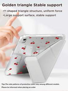 Minimalist Cherry Y-Shaped Foldable Double-Sided Frosted Acrylic Transparent Crystal Tablet Protective Case, Compatible With Samsung Pad Mini 6/7/9.7/10.2/10.5/10.9/12.9/Pro 11 (10th Gen), Protective Case Supports Multi-Angle Adjustment, 6 Placement Modes, Built-In Pen Slot, Transparent Back Cover, Anti-Drop Protection, Auto Wake/Sleep Function.