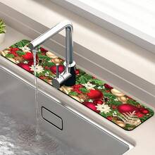 1 Stück Weihnachts-Motiv Diatom Schlamm Wasserhahn Absorbent Pad - Weihnachtsglocke rutschfest, feuchtigkeitsbeständig und spritzwassergeschützt, geeignet für Küchen- und Badezimmer-Arbeitsflächen.