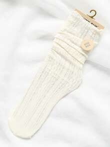 1 Pair Of White Mesh Japanese Lace Summer Thin Pile Socks Mid-Calf Socks For Ladies, Daily Party Club