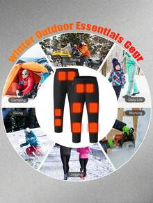 Men's Casual Solid Color Heated Long Pants With 12 Heating Zones, Thermal Insulation For Winter