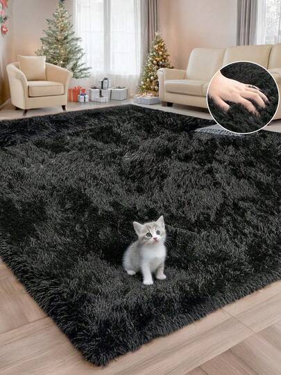 1 pièce Tapis épais et doux pour salon/chambre à coucher, tapis shaggy noir de luxe à poil long, tapis décoratif facile à nettoyer, tapis de sol moelleux de style nordique minimaliste moderne, disponible en plusieurs tailles pour une utilisation toute l'année, décoration d'intérieur, cadeau idéal pour Noël/Saint-Valentin/automne