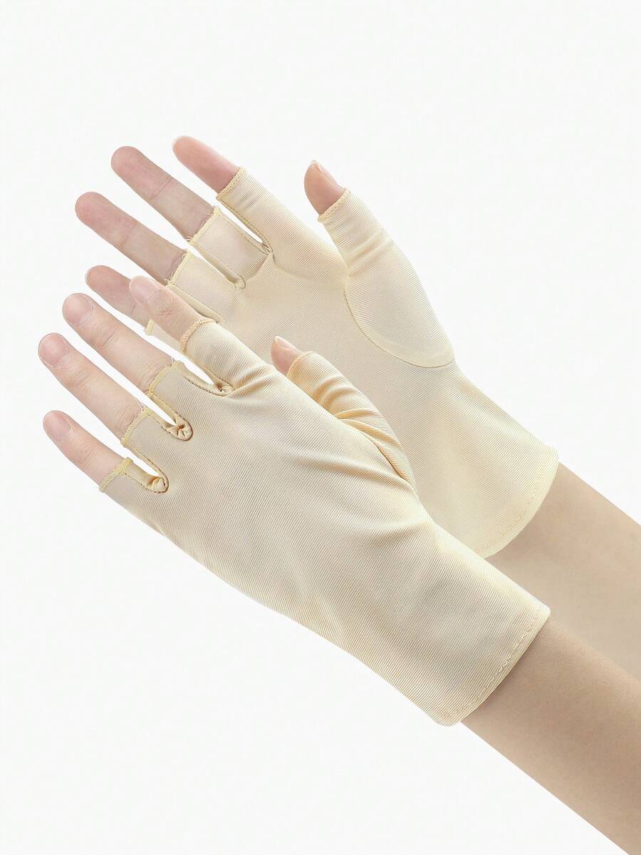 iwarm زوج من قفازات النساء نصف الأصابع لحماية من الشمس، مناسبة للارتداء اليومي - بيج - مشاهدة 1