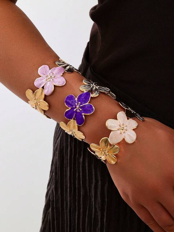 1 pieza Elegante joya de metal dorado con forma de flor de 5 pétalos y huevo de colores, adecuada para fiestas y citas