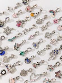 3/5/10/20/30/50pcs Fashionable Craft, European & American Style, Silver Gray To Pink Ombre Bowknot, Rose, Heart, Love Heart, Elephant, Star Shaped Pendants, DIY Bracelet & Necklace Accessories - Multicolor - View 5