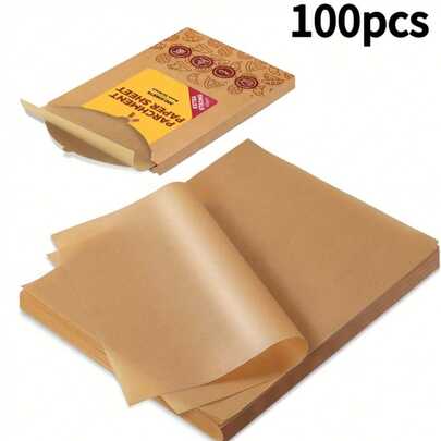 100张20x15英寸羊皮纸，厚实烘焙纸，未漂白不粘纸，适用于空气炸锅、烧烤、蒸煮面包蛋糕和食物包装。