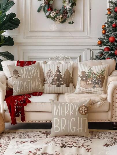 4pcs Christmas Velvet Soft Touch Santa Claus, Christmas Numbers, Reindeer, Snowman, Snowflake Decorative Pillow Covers, Hypoallergenic Polyester Material, Invisible Zipper, No Filling, Suitable For Home Decor, Living Room, Throw Pillow Cases, Cushion Covers, Sofa Decorative Pillows, Home Decor, Cushion Covers, Soft Pads.