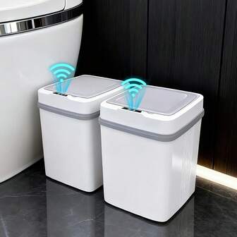1pc White Blue ,2 AA Batteries Are Not Shipped, Light Luxury Smart Automatic Home Smart Switch Sensor Electric Garbage Waste Bin, Trash Can With With Lid Removable For Household Living Room, Office, Cleaning Supplies. Plastic Trash Can / Kitchen Trash Can / Office Trash Can / Bathroom Trash Can.Christmas & Halloween Home Decor