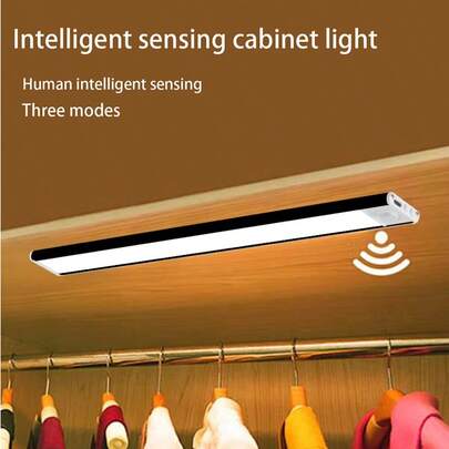 A Black Ultra-Thin Motion Sensing Light, Wall Light, LED Light, Made Of Aluminum Alloy Material, With USB Charging Interface, Nail Free Installation Design, Three Modes, Three Colors, Adjustable, Step Light, Cabinet Light, Stair Light, Outdoor Camping Light, Suitable For Outdoor, Indoor Cabinets, Stair Steps And Other Places That Need Lighting. Christmas - Fairy Lights