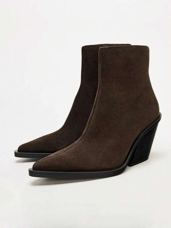 Nowe jesienne damskie botki na grubym obcasie i szpiczastym nosku, eleganckie