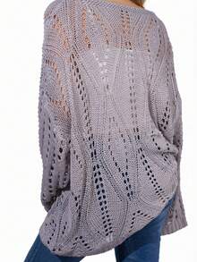 Blusa holgada de punto calado talla grande para mujer, prenda versátil apta para primavera y verano, de uso casual y versátil - Gris - Ver 2