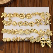 Bộ 2-38 bông tai mạ vàng thời trang và đáng yêu với nhiều hình động vật khác nhau, sao biển, vỏ sò, hoa, bướm, gấu nhỏ, phù hợp cho mọi cô gái đeo hàng ngày - Vàng - Xem 6