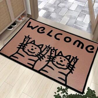 1 Pieza Felpudo con Diseño de Gato Antideslizante, Adecuado para Baño, Pasillo, Cocina, Balcón, Alfombra de Piso, Decoración de Interior y Exterior del Hogar