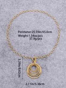 1 Pc Bohemian-Style Fashionable Statement Necklace With Multi-Layered Rings Textured Circular Metal Chain, Suitable For Women's Daily Wear And As Halloween Christmas Gifts