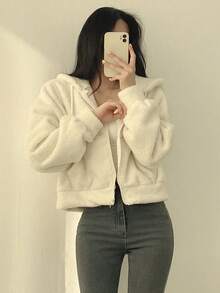 Abrigo grueso y cálido con capucha para mujer, chamarra para dama, chamarra para dama, abrigo con bolsillos con cremallera para mujer, sacos elegantes de mujer, abrigos elegantes para dama, cardigan mujer. - Albaricoque - Ver 7