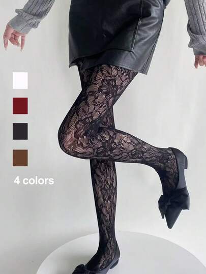 1 pezzo Collant in pizzo francese a 4 colori, calze a rete in nero, bianco, rosso vino, sexy e accattivante per l'inizio della primavera