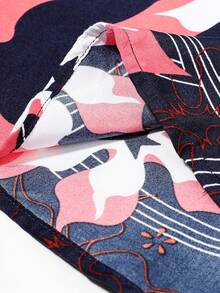 LiTTEKinq Men's 2-Piece Beach Suit With Coconut Palm And Seascape Prints, Featuring A Button-Down Short-Sleeved Shirt And Loose-Fitting Shorts For A Beach Vacation. - 紅色 - 查看 8