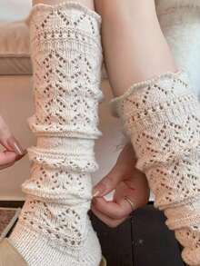 1双镂空过膝长袜，保暖多层长袜，甜美百搭白色袜子，秋冬季舒适袜子