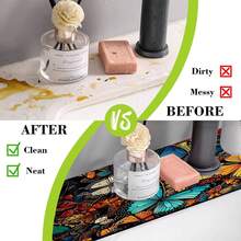 1 pièce Tapis de drain d'évier avec motif thème Hua Hudie, en terre de diatomées à séchage rapide et en caoutchouc antidérapant avec absorption de l'humidité, pour cuisine/salle de bain. Tapis de protection antidérapant en silicone en boue de diatomées pour robinet, tapis de drain de cuisine, protecteur de lavabo, convient à tous les types de robinets de salle de bain et de cuisine.