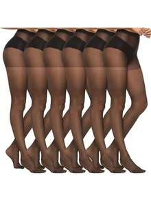 6 Pairs Women's Solid Color Ultra-Thin Sheer Pantyhose, Fashionable Skin-Friendly UV Protection Tights - Multicolor - View 8