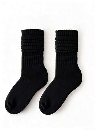 1 Pair Women's Long Pile Up Socks,Thigh High Socks,Crew Socks,Solid Color Calf Socks ,Slouch Socks,Simple And Suitable For All Seasons, Perfect For Daily Wear