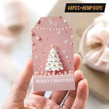 48pcs Christmas Gift Tags With Jute Twine - Light Pink Holiday Tags, Christmas Gift Text, Decorations, Party Favors - Compatible With Gift Wrapping, Christmas Tree Decor, Holiday Tags Design, Durable Paper Tags, Handmade Appearance, Crafting Hobby