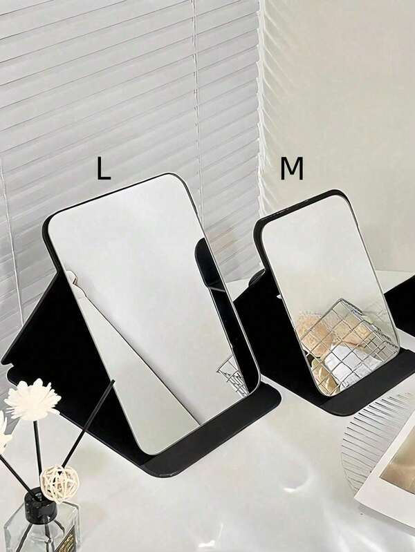 1 Piece Simple Bathroom And Bedroom Makeup Mirror, Back To School Dormitory Mirror Portable Desktop Dressing Mirror, Table Standing Mirror, Handheld Makeup Mirror, Adjustable Desktop Mirror, Student Dormitory Dressing Table Mirror, Home Decoration, Room D Home Bathroom Decoration Summer Makeup Storage Bathroom Accessories Mirror Makeup Mirror Ins Style Portable Folding Student Dormitory With Full Screen Desktop