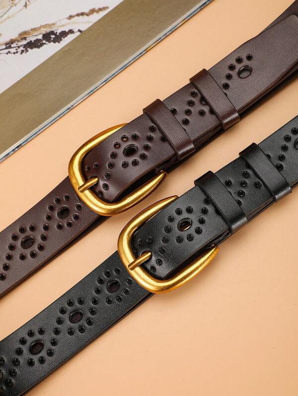 2 Stück minimalistische, elegante, vintage-inspirierte Damen PU Gürtel mit Hohlschnalle, 2,8 cm breit, geeignet für den täglichen Gebrauch, Festivals, Muttertags-Geschenk