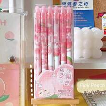 6 Pcs Retractable Cute Pink Peach Pens - Fine Point Office School Pens Black Ink - 黑墨桃 - 查看 6