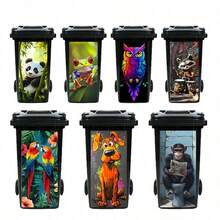 1 pieza Pegatina de cubo de basura con serie de animales divertidos, incluye pegatinas autoadhesivas de PVC con diseños de perro, jirafa, mapache y otros animales, adecuado para cubos de basura al aire libre, decoración de habitaciones, dormitorios, cocinas, paredes y decoración
