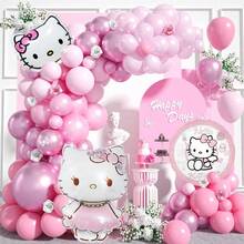 115 Stücke Rosa  Geburtstagsdekoration Paket, KT Katze Geburtstagsdekoration Luftballons Paket, Erste Geburtstags Party Szene Dekorations Set Rosa KT Katze Luftballons, Cartoon Luftballon Set geeignet für Geburtstags Party Dekoration, Party Dekorationen, Muttertag, Valentinstag, Abschluss