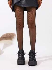 Women's Punk Style Lace-Up Metal Eyelet Thick Sole Sneakers - Black - View 6