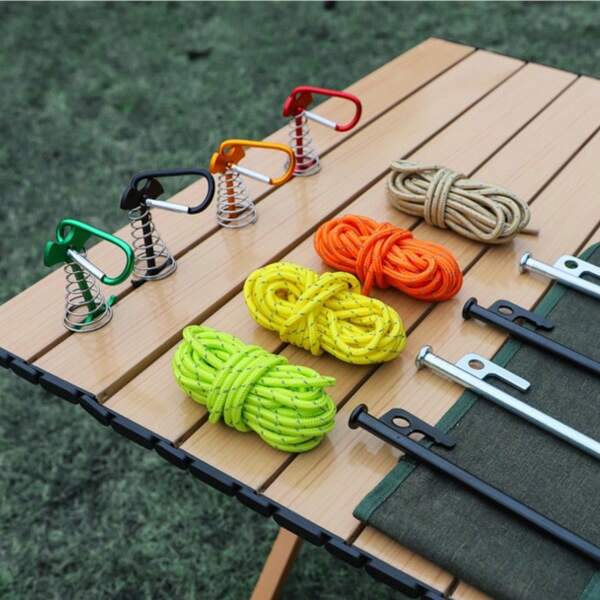 Outdoor Camping Canopy Tent, Deck Fixed Multi-Functional Tent, Fishbone Ground Nail, Spring Wind Rope, Aluminum Alloy Rope Buckle
