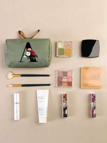 Geantă cosmetică elegantă cu monogramă, geantă de toaletă portabilă pentru femei, geantă de ruj, portofel pentru monede, geantă de depozitare pliabilă ușoară, geantă cosmetică, geantă de călătorie, geantă de depozitare portabilă, capacitate mare, cu mâner, multifuncțională, poliester durabil cu închidere cu fermoar, lavabilă la mașină, potrivită pentru naveta zilnică, călătorii de afaceri, vacanțe, poate fi oferită prietenilor, membrilor familiei ca un cadou grijuliu, cadouri de Crăciun, Halloween.