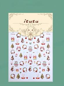 Forest Style Christmas Rabbit Relief Gold Plated Nail Stickers Christmas Tree Wreath Rabbit Small Pattern