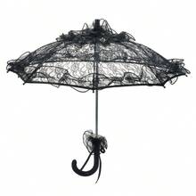 Vintage Lace Parasol Bridal Wedding Stick Umbrella For Photoshoot Victorian Style Party Accessory Props - 黑色 - 查看 6