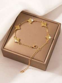 1pc Elegant Lucky Four-Leaf Clover Women Bracelet, Suitable For Daily Wear In Summer, Great Gift For Friends - Red - View 7