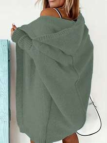 纯色蝙蝠袖超大连帽开衫 - 綠色 - 查看 3