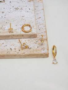 5Pcs/Set Earrings Set For Women Fashion Gold Plated Zirconia Stud Hoop Dangle Earrings Women Casual Glamorous Jewelry Accessories